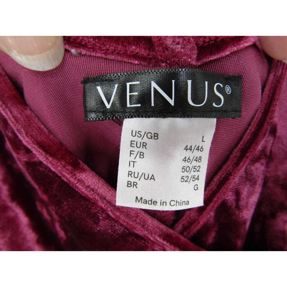 Venus Velvet Top Large Burgundy Crushed Bell Sleeve Surplice Ruched Wrap Festive - Picture 9 of 12